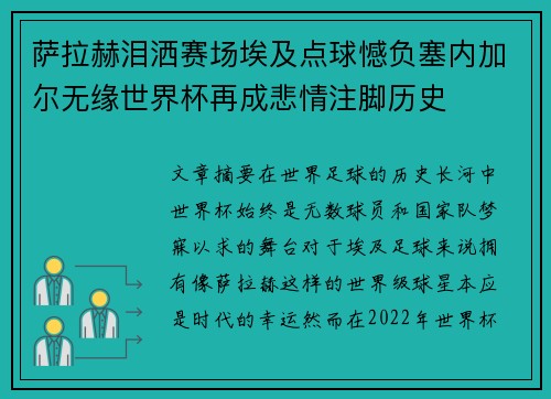 萨拉赫泪洒赛场埃及点球憾负塞内加尔无缘世界杯再成悲情注脚历史