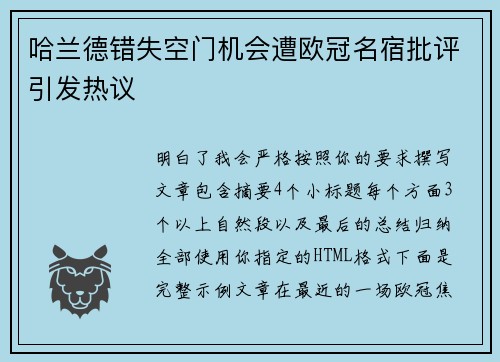 哈兰德错失空门机会遭欧冠名宿批评引发热议